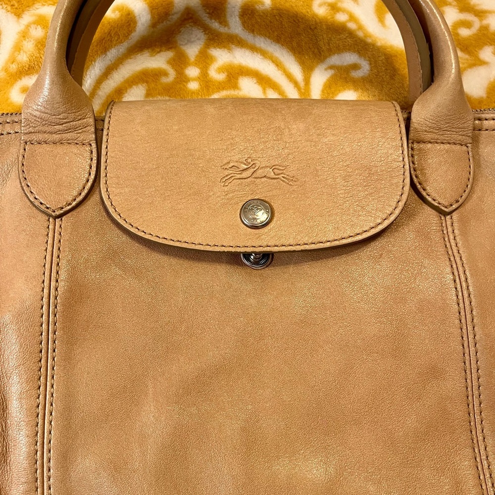 Longchamp Vintage Crossbody Leather Tote Biege bag, Le Pliage